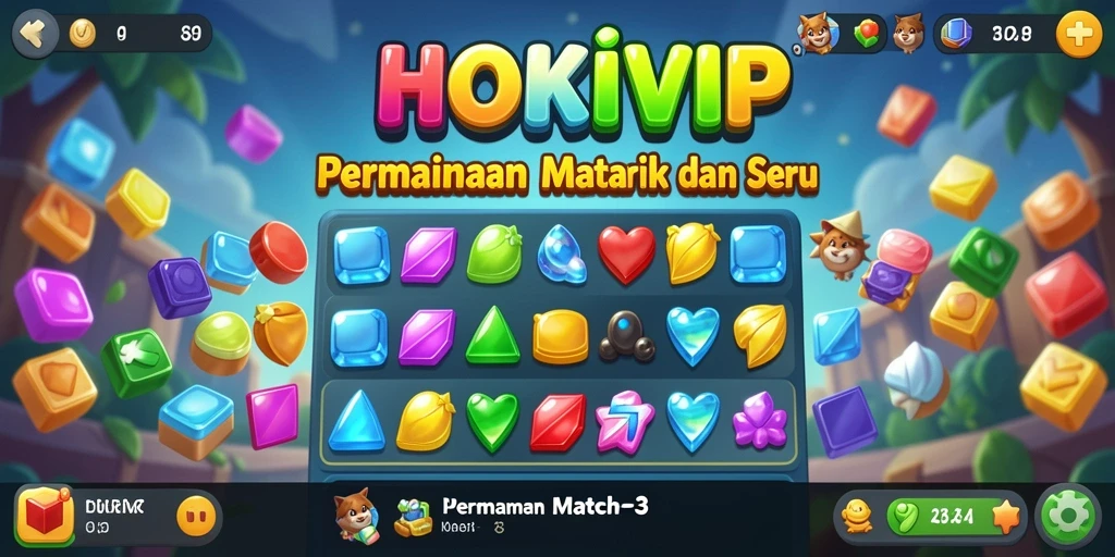 Screenshot HOKIVIP menunjukkan gameplay Match-3 yang seru dan menantang.