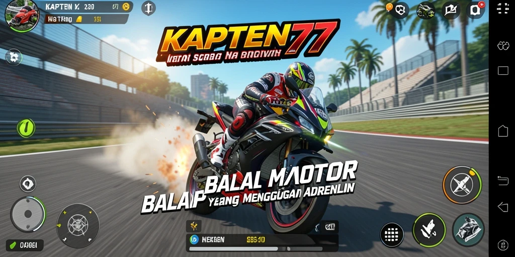 Tampilan gameplay seru KAPTEN77 saat balapan di trek.