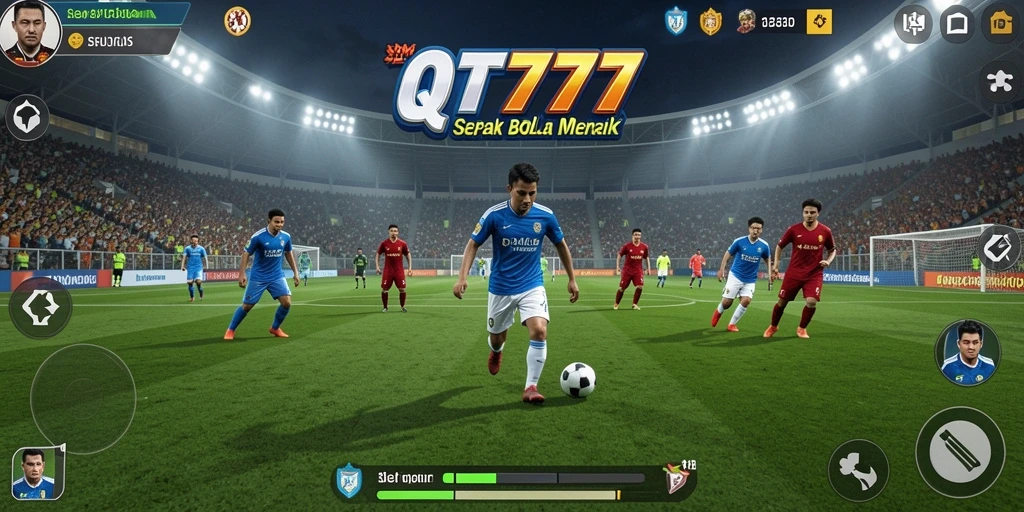 Gameplay QT777 yang menampilkan aksi sepak bola yang intens.