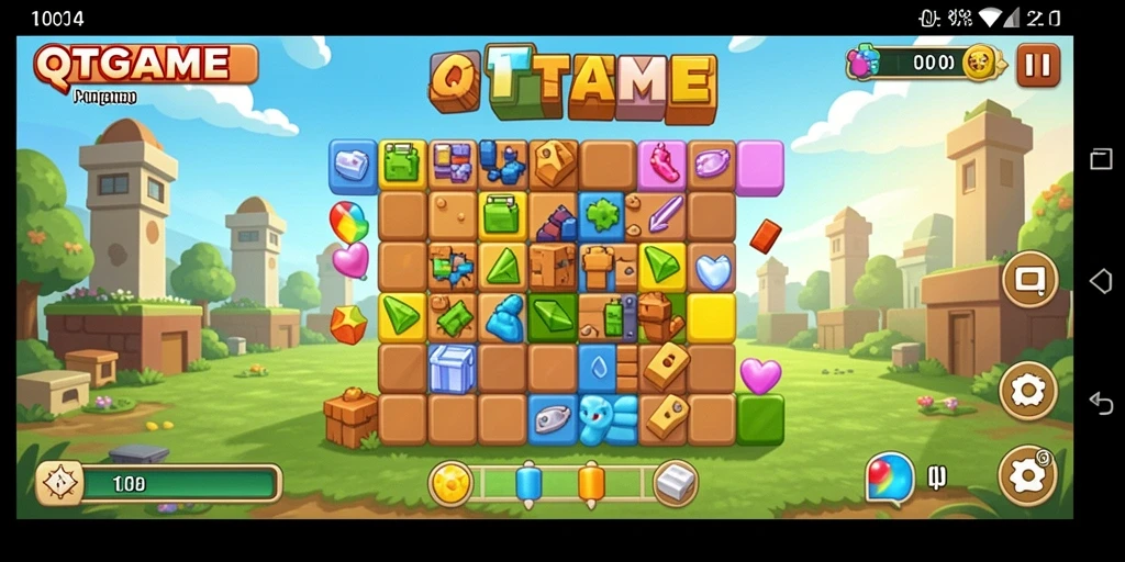 Tampilan gameplay seru QTGAME dengan beragam puzzle menantang.